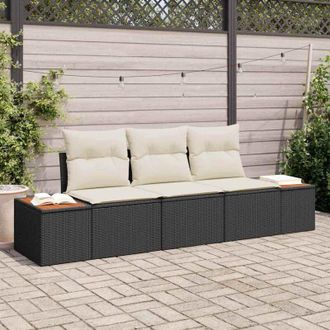 vidaXL Vidaxl - Conjunto De Sof&aacute; De Jard&iacute;n 3 Pcs Negro Y Crema 239 X 62 X 85 Cm