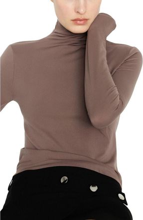 Mango Seamless Turtleneck Top in Light/Pastel Brown at Nordstrom, Size Medium