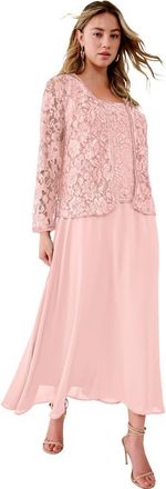 Roaman's Plus Size 2 Piece Long Sleeve Embellished Lace Jacket And Full Gown in Soft Blush at Nordstrom, Size 18