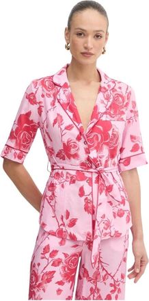 Fracomina Bloes met bloemenprint en ceintuur - Dames - Overhemden - Roze - XS - Katoen - Overhemden