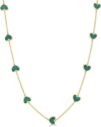 Italian Gold, Inc 14K Yellow Gold Station Heart Necklace-Malachite