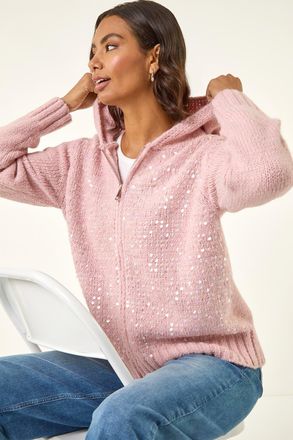 Roman Sparkly Hooded Knit Cardigan
