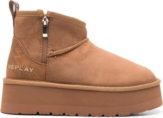 Replay Chic shearling-lined platform ankle boots - women - Polyester/Polyester/Polyethylene vinyl acetate (PEVA) - 39 - Brown