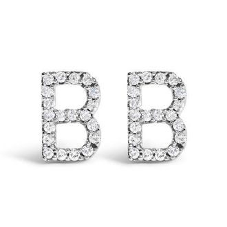 House of Brilliance 10K Gold 1/10 Cttw Diamond Initial A to Z Stud Earring in White Gold | B at Nordstrom