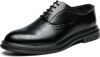 Generic Dress Oxford Shoes for Men Lace Up Round Burnished Toe Vegan Leather Slip Resistant Anti-Slip Block Heel Non Slip Rubber Sole Wedding(Black,5.5 UK)