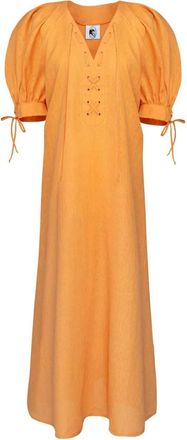 Sleeper Garden Linen Puff-Sleeve Dress Size XS