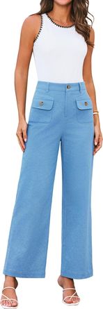 Grace Karin High Waisted Trousers for Women and Girls Formal Business Trousers for Work Casual Trousers with Pockets Light Blue M