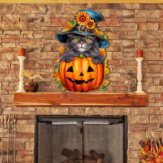 G.Debrekht Black Cat Pumpkin Holiday Door Decor by G. DeBrekht