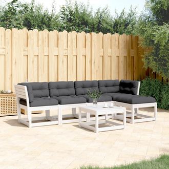 vidaXL Set Sof&aacute;s Jard&iacute;n 5 Pzas Con Cojines Madera Maciza Pino Blanco Vidaxl
