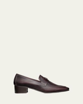 Bougeotte Brushed Leather Block-Heel Loafers