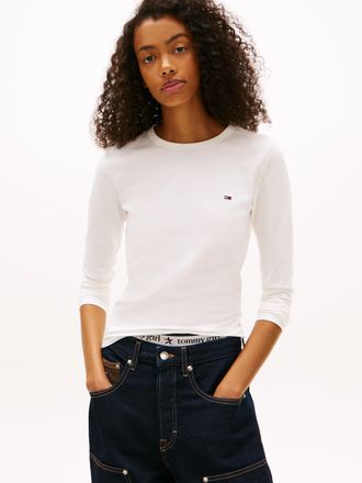 Tommy Jeans Langarmshirt TOMMY JEANS TJW SLIM JERSEY LS TEE, Damen, Gr. XL (42), ecru, Single Jersey, Obermaterial: 95% Baumwolle, 5% Elasthan, slim fit, Shirts L