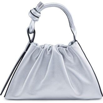 Behno Mini Tina Ruched Metallic Leather Baguette Top Handle Bag in Silver at Nordstrom