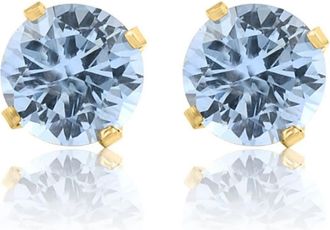 Pompeii3 1Ct TW Aquamarine 5mm Studs in 10k White or Yellow Gold