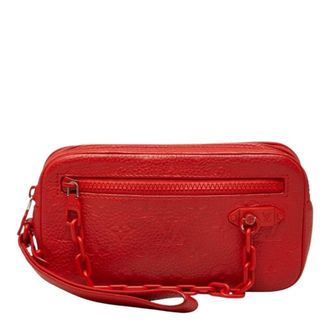 Louis Vuitton Red Color Leather Clutch Bag Pochette (Pre-Owned)