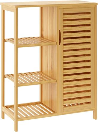 Need Soges Mueble De Ba&ntilde;o De Bamb&uacute;,mueble Auxiliar Con 4 Estantes Y Puerta De Listones,mueble De Almacenaje Para Ba&ntilde;o,sal&oacute;n,cocina,66 X 33 X 87 Cm