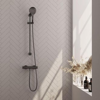 Marcel Breuer Gunmetal Edition Douchekraan opbouw - glijstang - 1 functie - 2 gladde knoppen - handdouche rond 3 standen - PVD - geborsteld gunmetal