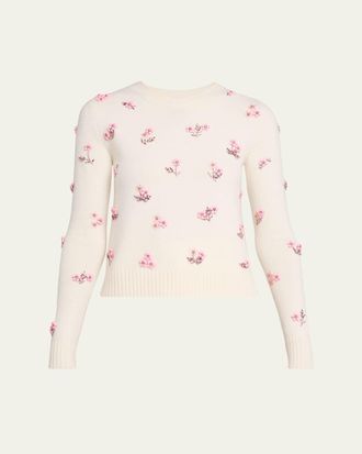 Oscar De La Renta Flower Crystal Embellished Wool Sweater