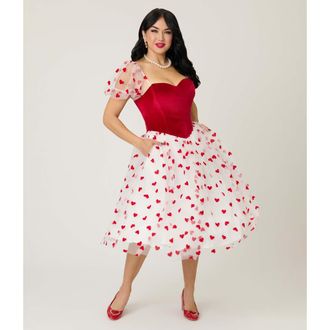 Unique Vintage Loving You Swing Dress in White W/Red Hearts at Nordstrom, Size Small