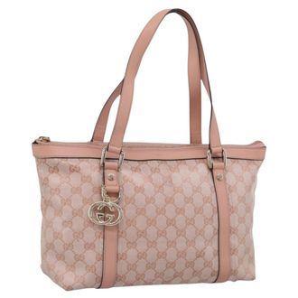 Gucci Abbey Zip Tote Gg Canvas And Leather Pink Canvas Handbag (Pre-Owned)