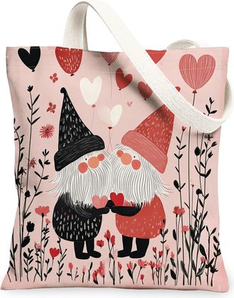 Generic Valentines Day Sea Turtle Canvas Tote Bag for Shopping 13x15, Fun Romantic Love Heart Reusable Grocery Print Bag for Women, Couple Lover Beach Aesthet