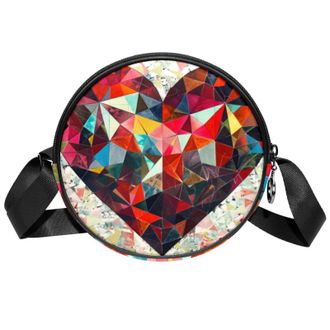 Generic Circle Crossbody Bag for Women, Love Heart Small Sling Bag Daypack with Zipper Adjustable Shoulder Straps Casual Ladies Girls Round Purse