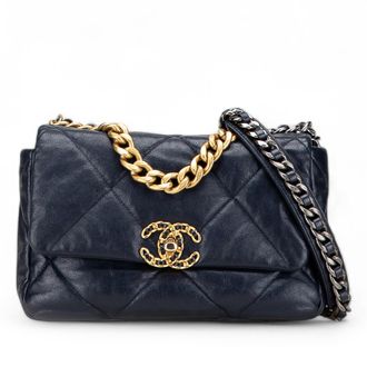 Chanel Pre-owned Womens 19 Flap Bag Quilted Leather - Dark Blue - One Size