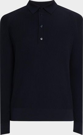 Brioni Mens Wool Rib-Knit Polo Sweater