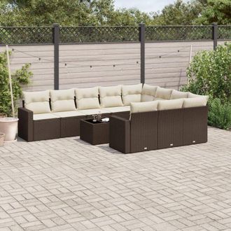 vidaXL Set De Sof&aacute;s De Jard&iacute;n 11 Pzas Cojines Rat&aacute;n Sint&eacute;tico Marr&oacute;n Vidaxl