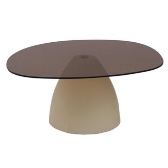 Moloo Mesa de centro, de 76 cm, en metal color marfil y cristal ahumado