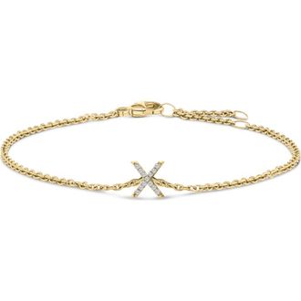 House of Brilliance 10K Gold Diamond Accent A-Z Initial Charm and Link Bracelet in Yellow | X at Nordstrom