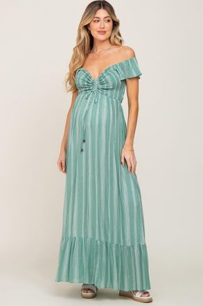 Pinkblush Striped Off Shoulder Front Tie Maxi Dress in Green at Nordstrom, Size Medium