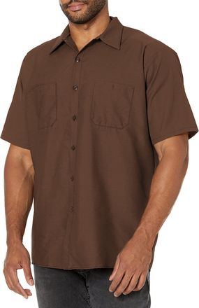 Red Kap Mens Short Sleeve Industrial Work Shirt, Chocolate Brown, Medium