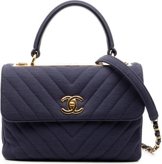 Chanel Borsa a tracolla Trendy CC piccola in jersey con motivo chevron e manico 2019 - Blu