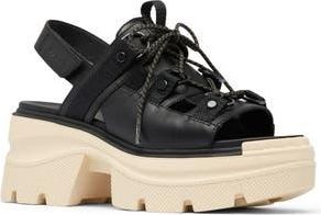 Sorel Rein CB Lace-Up Platform Sandal in Black/Bleached Ceramic at Nordstrom Rack, Size 6.5