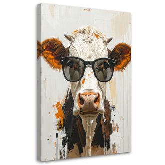Feeby Impresi&oacute;n De Imagen, Vaca Con Gafas Sobre Fondo Beige, 70x100
