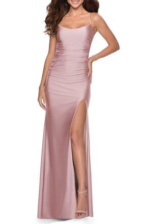 La Femme Tie Back Satin Gown in Mauve at Nordstrom, Size 12
