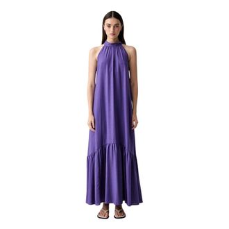 Vicolo Kleedjes, Dames, Paars, S, Linnen, Halter Linnen Maxi Jurk