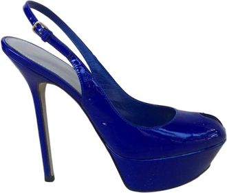 Sergio Rossi Blue Patent Peep-Toe Slingback Pumps Size 37