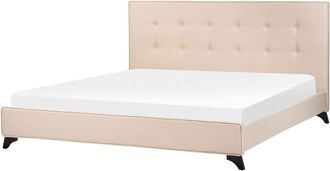 Beliani Beliani - Cama Con Somier De Poli&eacute;ster Beige Negro 180 X 200 Cm Cabecero Acolchado Somier Patas Madera Caucho Ambassador