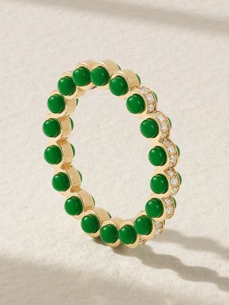 L'atelier Nawbar Anello In Oro 18 Carati E Smalto Con Diamanti Atoms - Verde