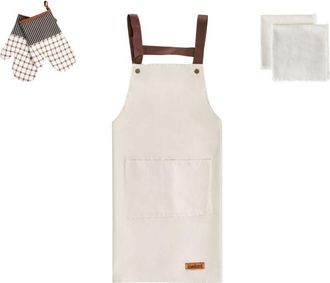 Beliani Beliani - Conjunto De Textiles De Cocina Delantal Guantes De Horno Pa&ntilde;os De Cocina Beige Lactuca