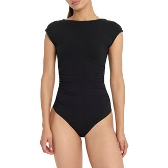 Good American Super Stretch Open Back Bodysuit in Black001 at Nordstrom, Size X-Large