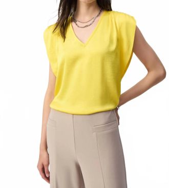 Joseph Ribkoff V-Neck Shirred Shoulder Satin Top In Citrus