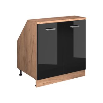 Vicco Armario De Cocina Para Techo Inclinado R-line, Negro Brillo Intenso, 80 Cm Con 2 Puertas, 60 Cm De Profundidad, Vicco