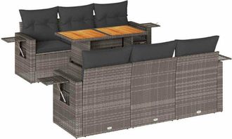 vidaXL Vidaxl - Set De Sof&aacute;s De Jard&iacute;n 7 Pzas Con Cojines Rat&aacute;n Sint&eacute;tico Gris