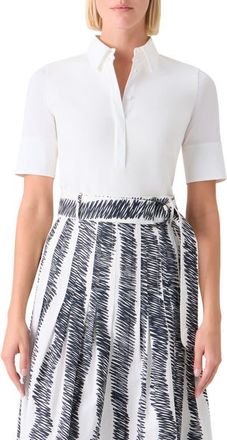 Akris Mixed Media Stretch Cotton Polo Shirt in Cream at Nordstrom, Size 12