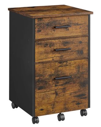 Vasagle Archivador de 3 cajones con ruedas de color marr&oacute;n y negro