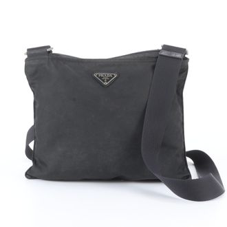 Prada Black Leather Nylon Messenger Bag Shoulder Bag (Pre-Owned)