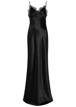 Nili Lotan Sylas Lace-trim Silk Maxi Slip Dress - Black - 6 (UK10 / S)