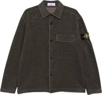 Stone Island Wollen overhemdjack - Heren - Overhemden - Grijs - Maat: M Wol